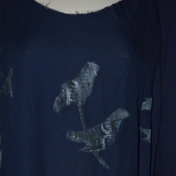 NWT $366 Sz M JAGA Navy Silk Tunic Top Blouse w/ Birds - Picture 3 of 7